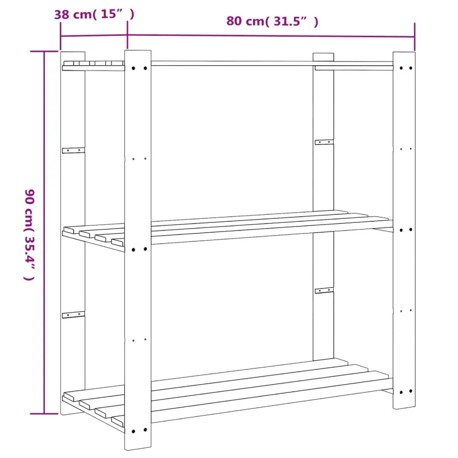 Support de rangement à 3 niveaux marron 80x38x90 cm bois de pin - 7