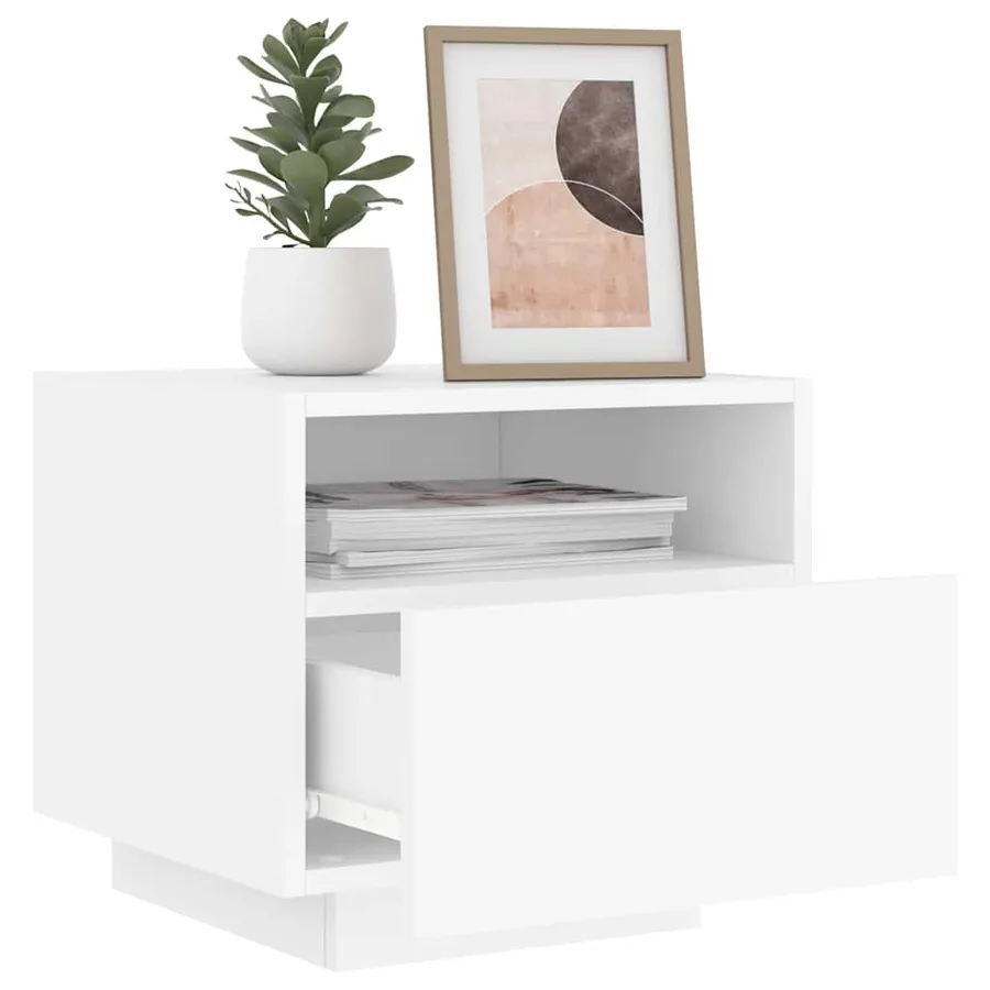 Armoires de chevet avec lumières LED 2 pcs blanc 40x39x37 cm - 4