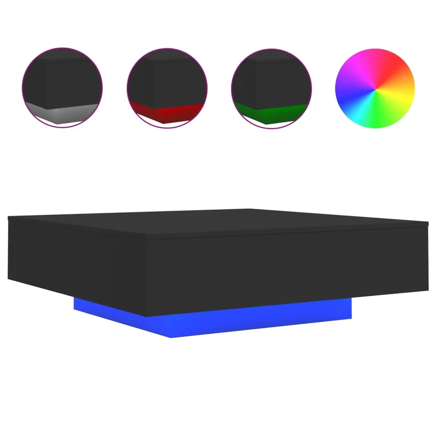 Table basse avec lumières LED noir 100x100x31 cm - 2