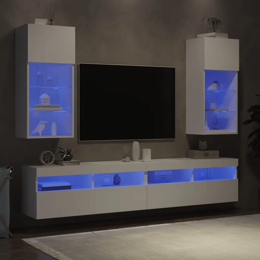 Meubles TV avec lumières LED 2 pcs blanc 40,5x30x90 cm - 4