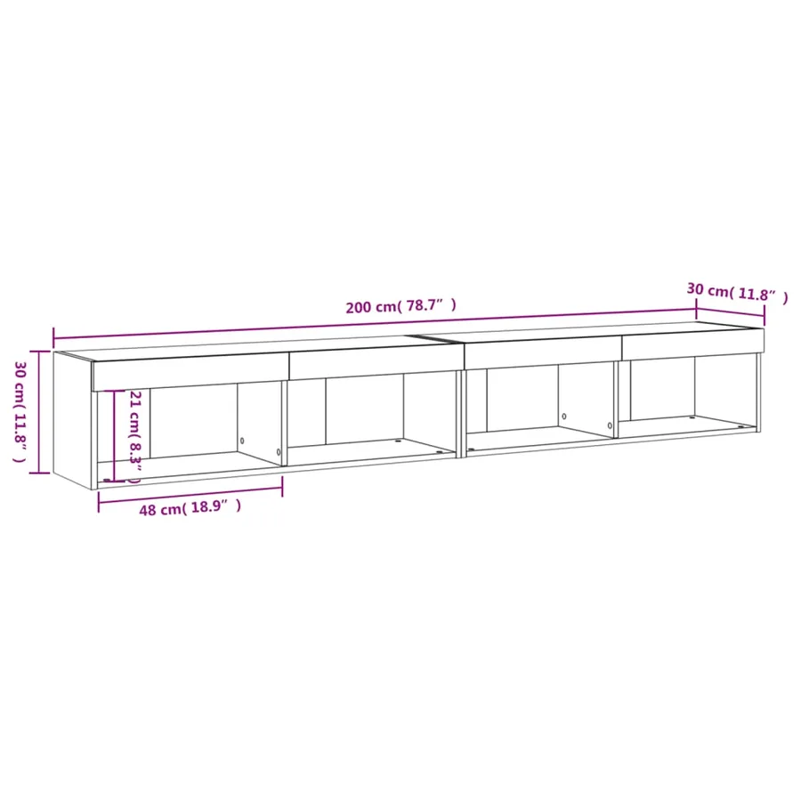 Meubles TV avec lumières LED 2 pcs gris béton 100x30x30 cm - 17