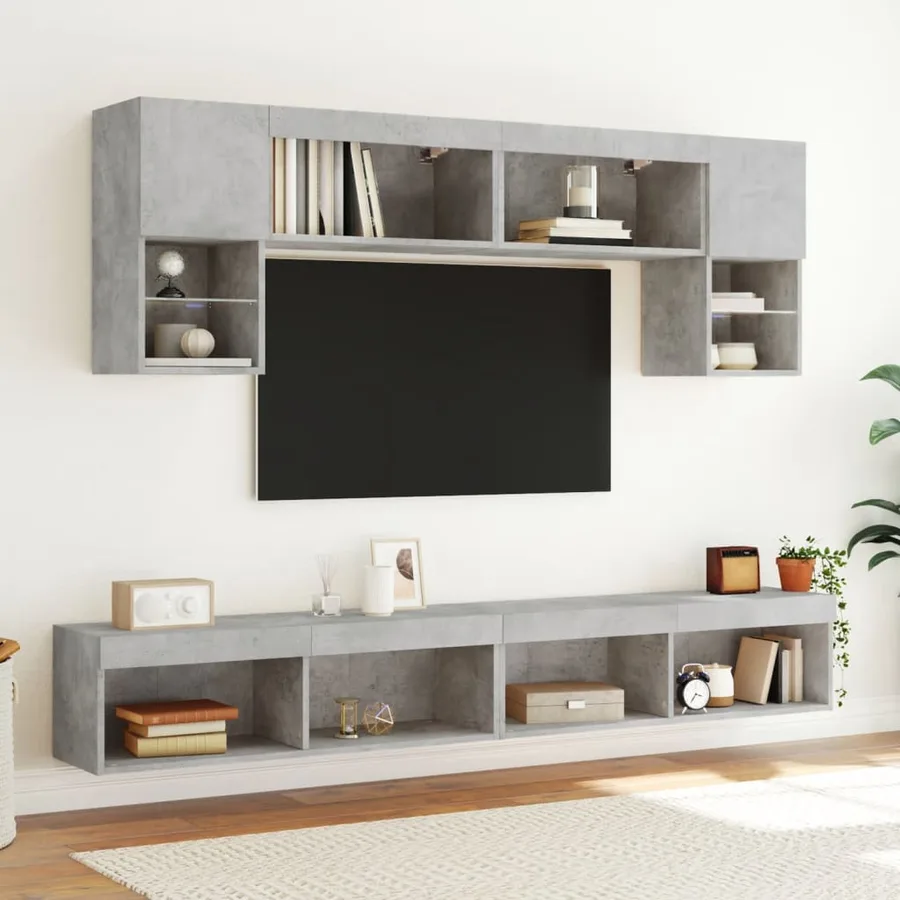 Meubles TV avec lumières LED 2 pcs gris béton 100x30x30 cm - 3