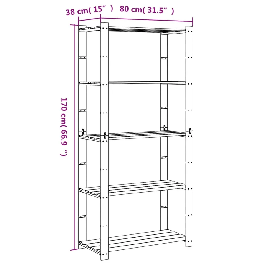 Support de rangement à 5 niveaux noir 80x38x170 cm bois pin - 7