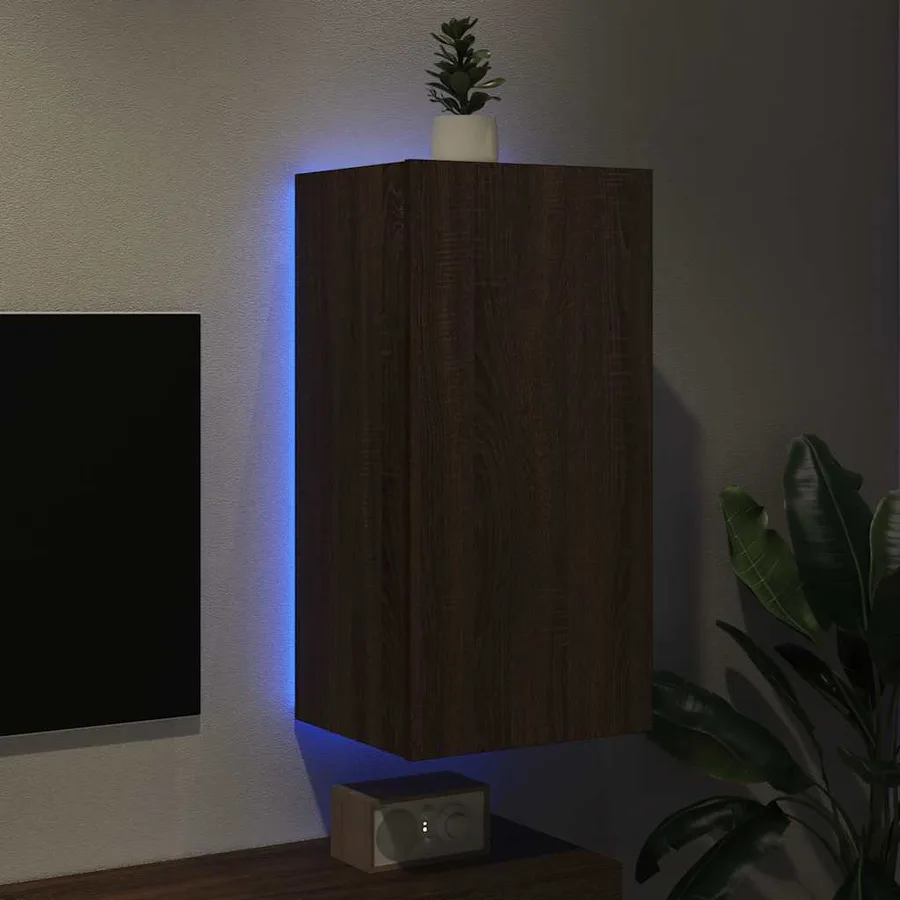 Meuble TV mural avec lumières LED chêne marron 40,5x35x80 cm - 3