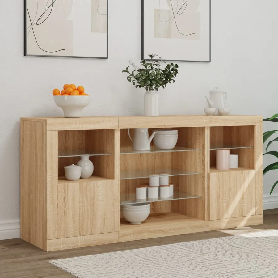 Buffet avec lumières LED chêne sonoma 142,5x37x67 cm - 3