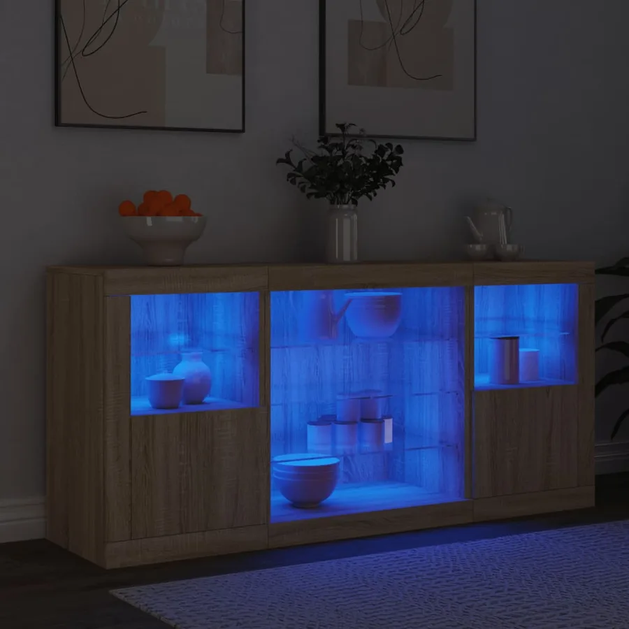 Buffet avec lumières LED chêne sonoma 142,5x37x67 cm - 4