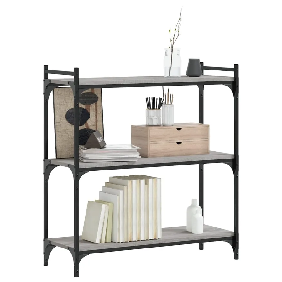 Bibliothèque 3 niveaux sonoma gris 80x30x86cm bois d'ingénierie - 3