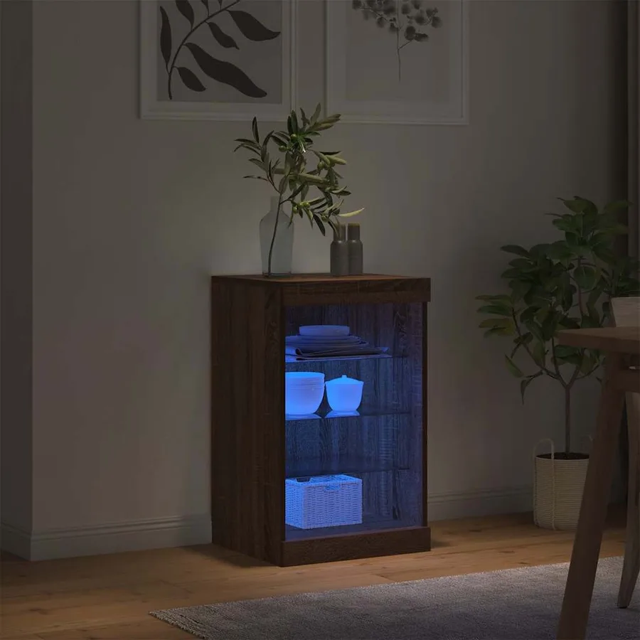 Buffet avec lumières LED chêne marron 41x37x67 cm - 4