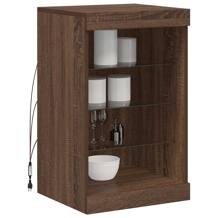 Buffet avec lumières LED chêne marron 41x37x67 cm - 5