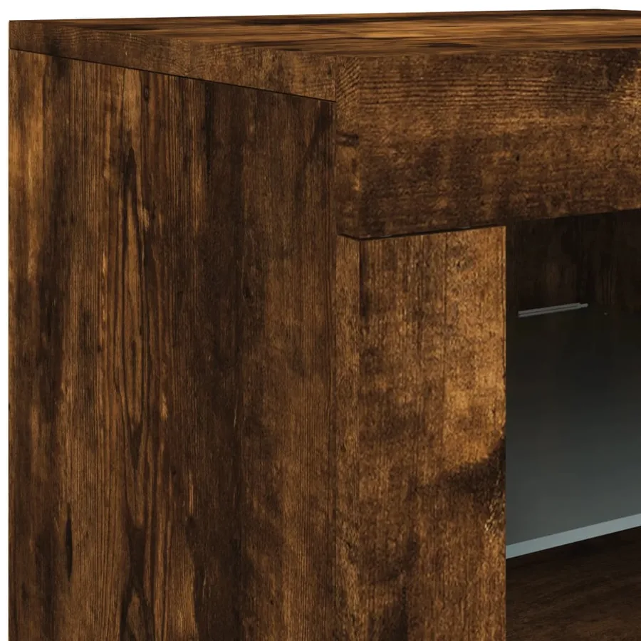 Buffet avec lumières LED chêne fumé 164x37x67 cm - 13