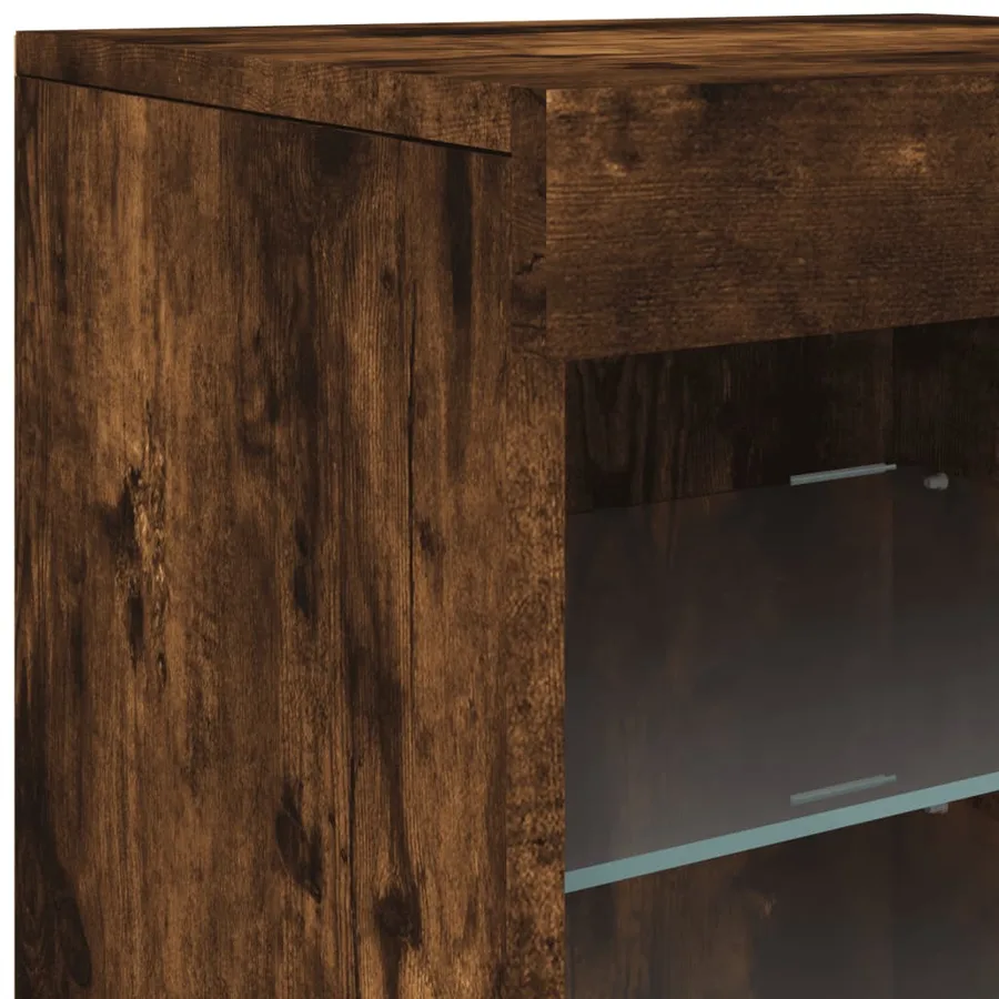 Buffet avec lumières LED chêne fumé 164x37x67 cm - 15