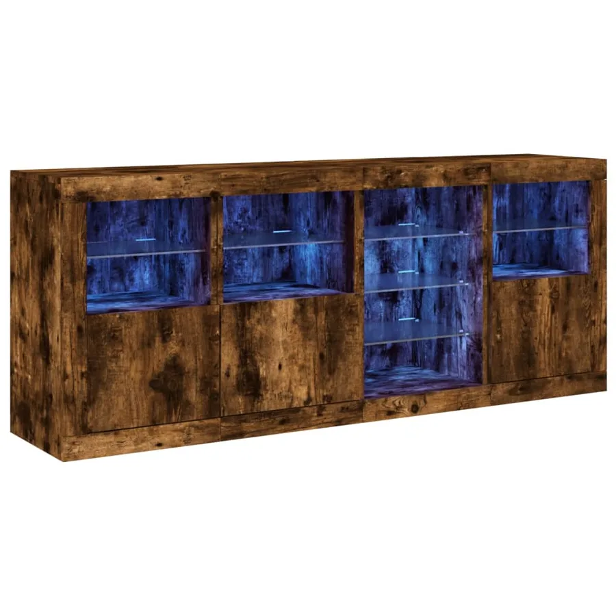 Buffet avec lumières LED chêne fumé 164x37x67 cm - 2