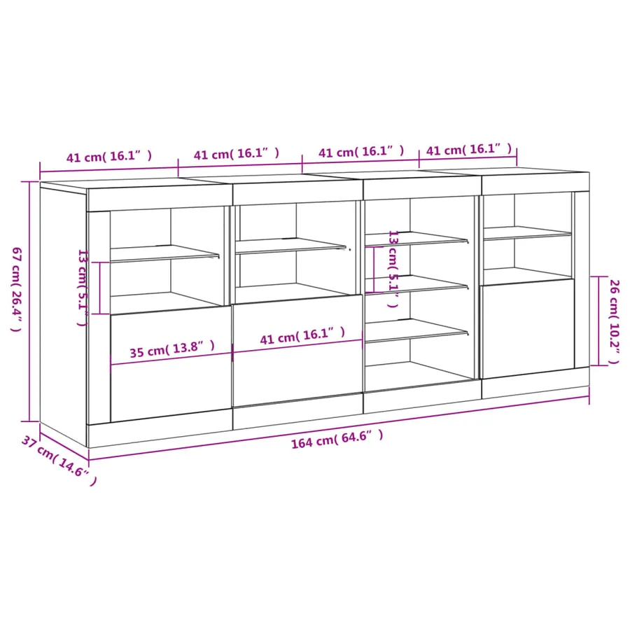 Buffet avec lumières LED chêne fumé 164x37x67 cm - 20