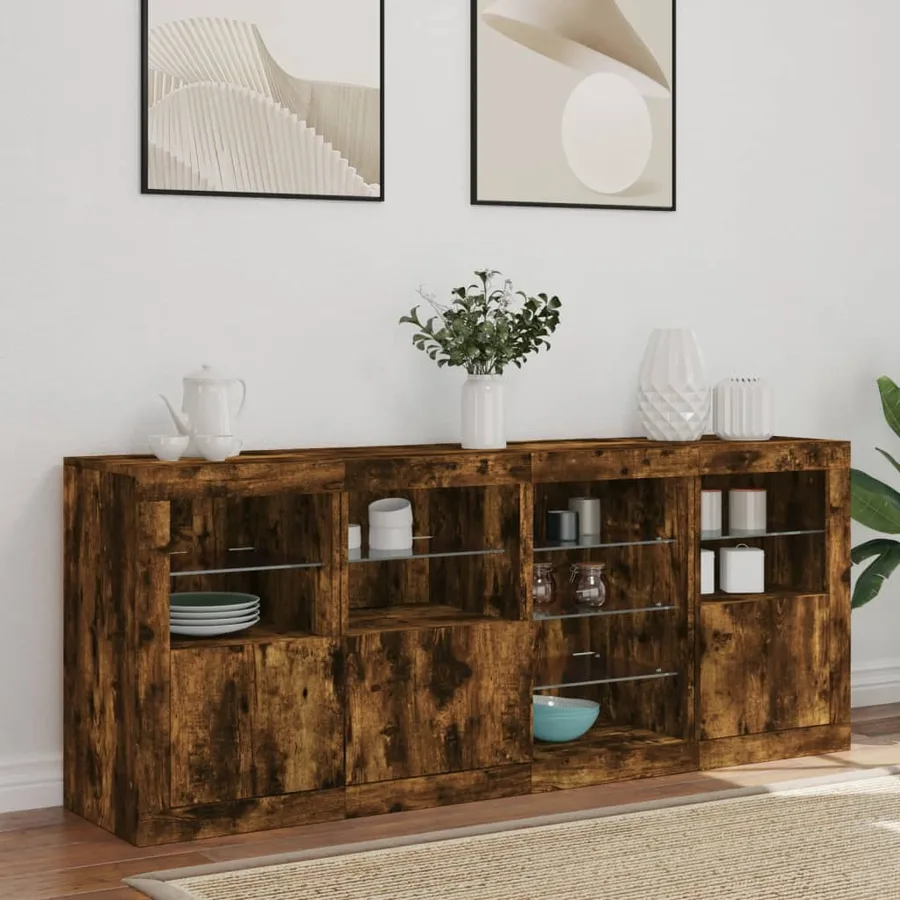 Buffet avec lumières LED chêne fumé 164x37x67 cm - 3