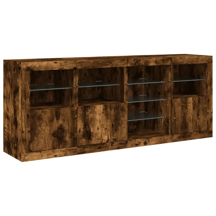 Buffet avec lumières LED chêne fumé 164x37x67 cm - 5
