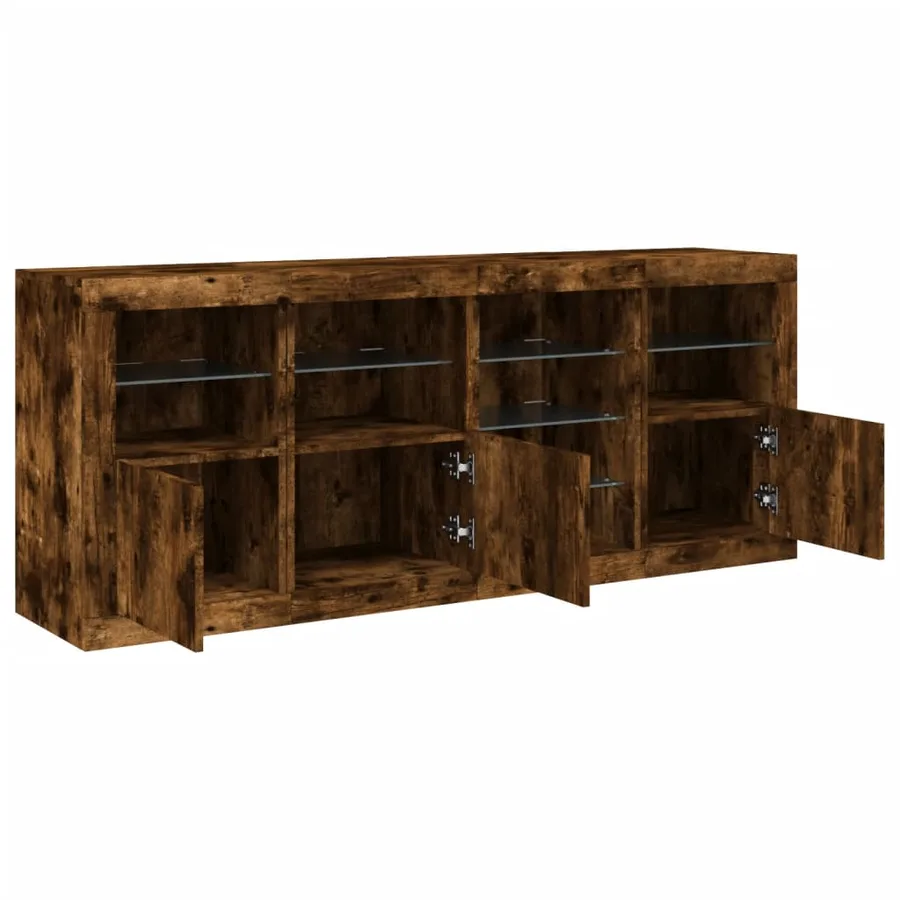 Buffet avec lumières LED chêne fumé 164x37x67 cm - 6