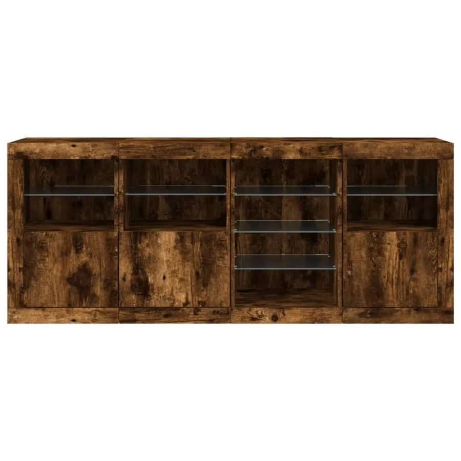 Buffet avec lumières LED chêne fumé 164x37x67 cm - 7
