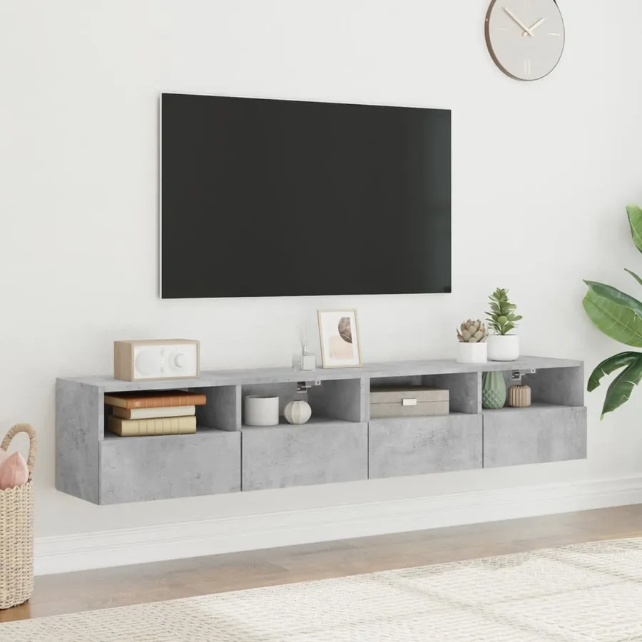 Meubles TV muraux 2 pcs gris béton 80x30x30cm bois d'ingénierie - 3