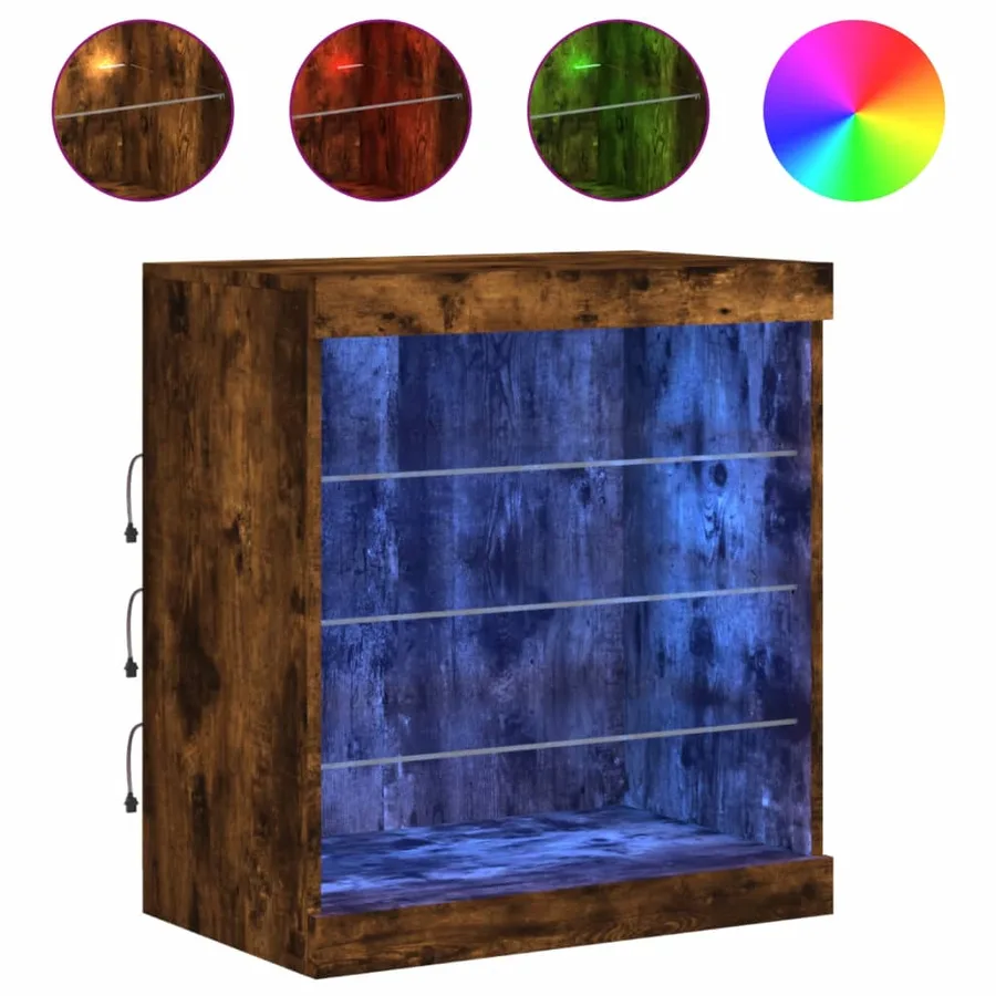 Buffet avec lumières LED chêne fumé 60,5x37x67 cm - 2