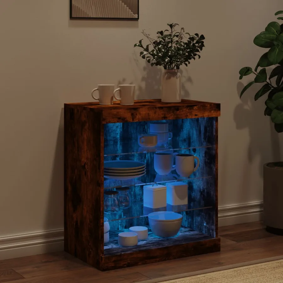 Buffet avec lumières LED chêne fumé 60,5x37x67 cm - 3