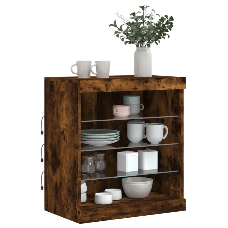Buffet avec lumières LED chêne fumé 60,5x37x67 cm - 4