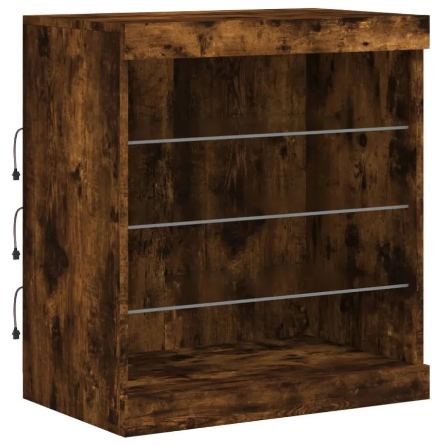 Buffet avec lumières LED chêne fumé 60,5x37x67 cm - 5