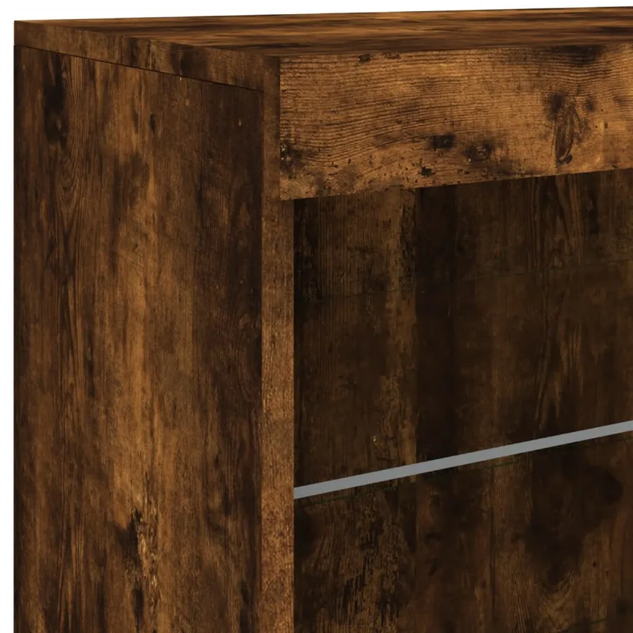 Buffet avec lumières LED chêne fumé 60,5x37x67 cm - 9