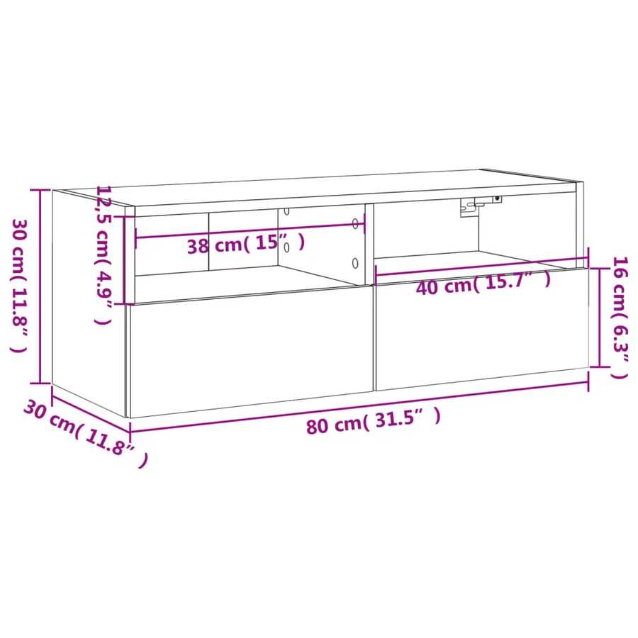 Meuble TV mural blanc 80x30x30 cm bois d'ingénierie - 14