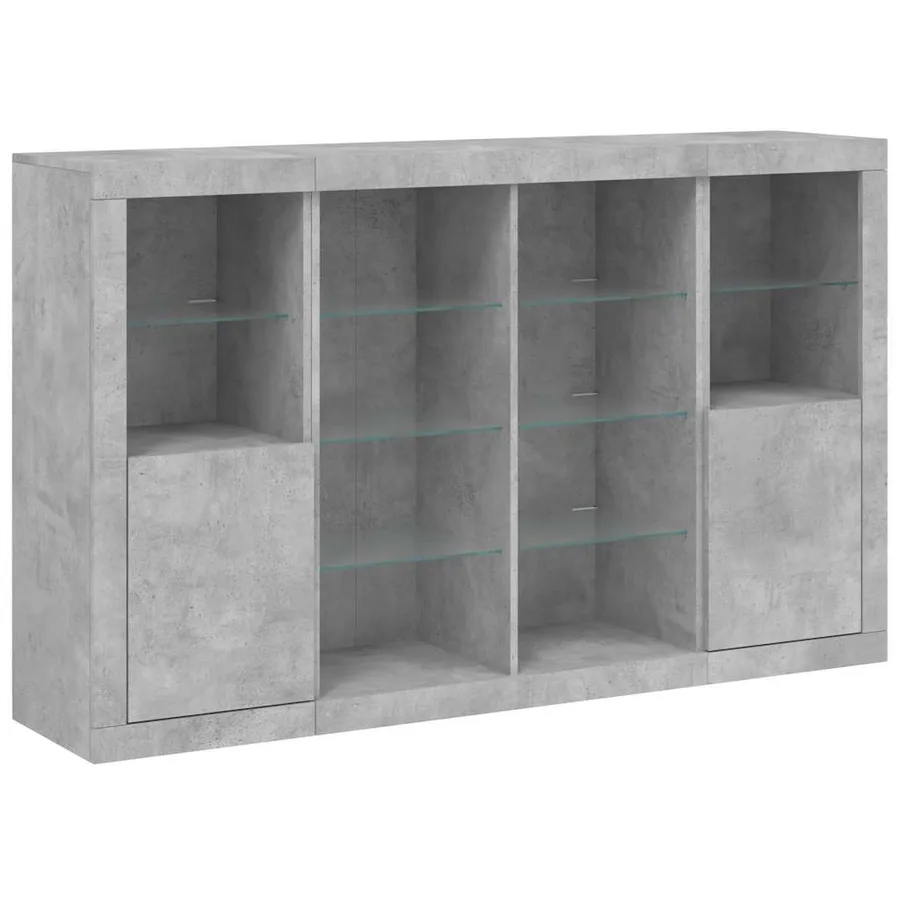 Buffets avec lumières LED 3 pcs gris béton bois d'ingénierie - 5