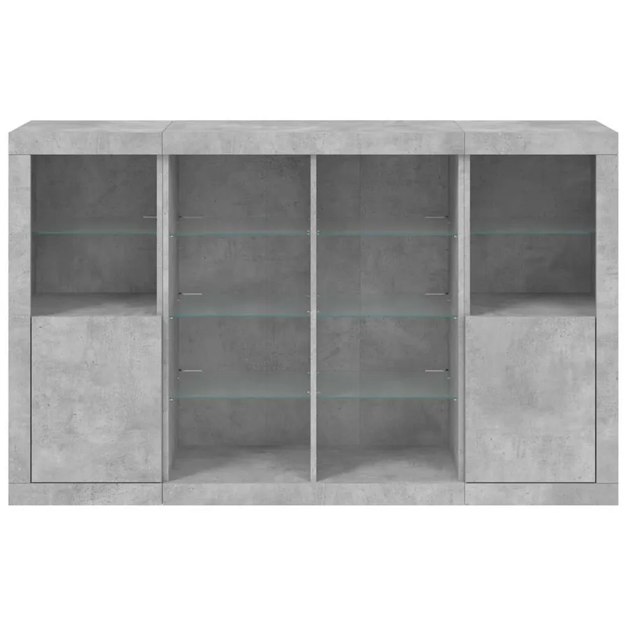 Buffets avec lumières LED 3 pcs gris béton bois d'ingénierie - 6