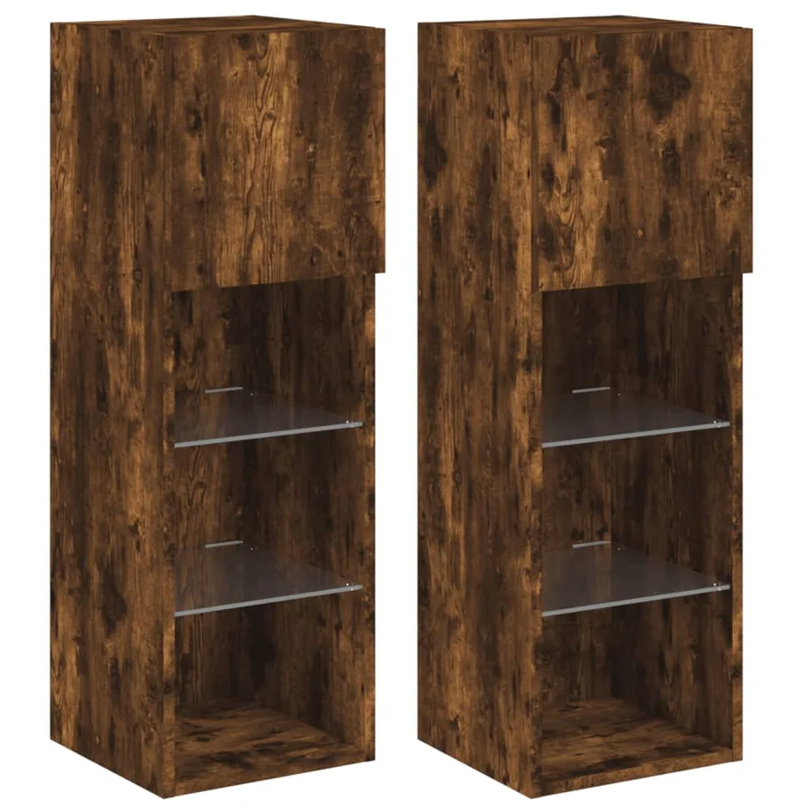 Meubles TV avec lumières LED 2 pcs chêne fumé 30,5x30x90 cm - 2