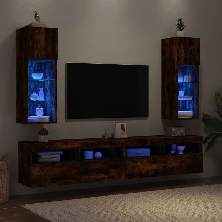 Meubles TV avec lumières LED 2 pcs chêne fumé 30,5x30x90 cm - 4