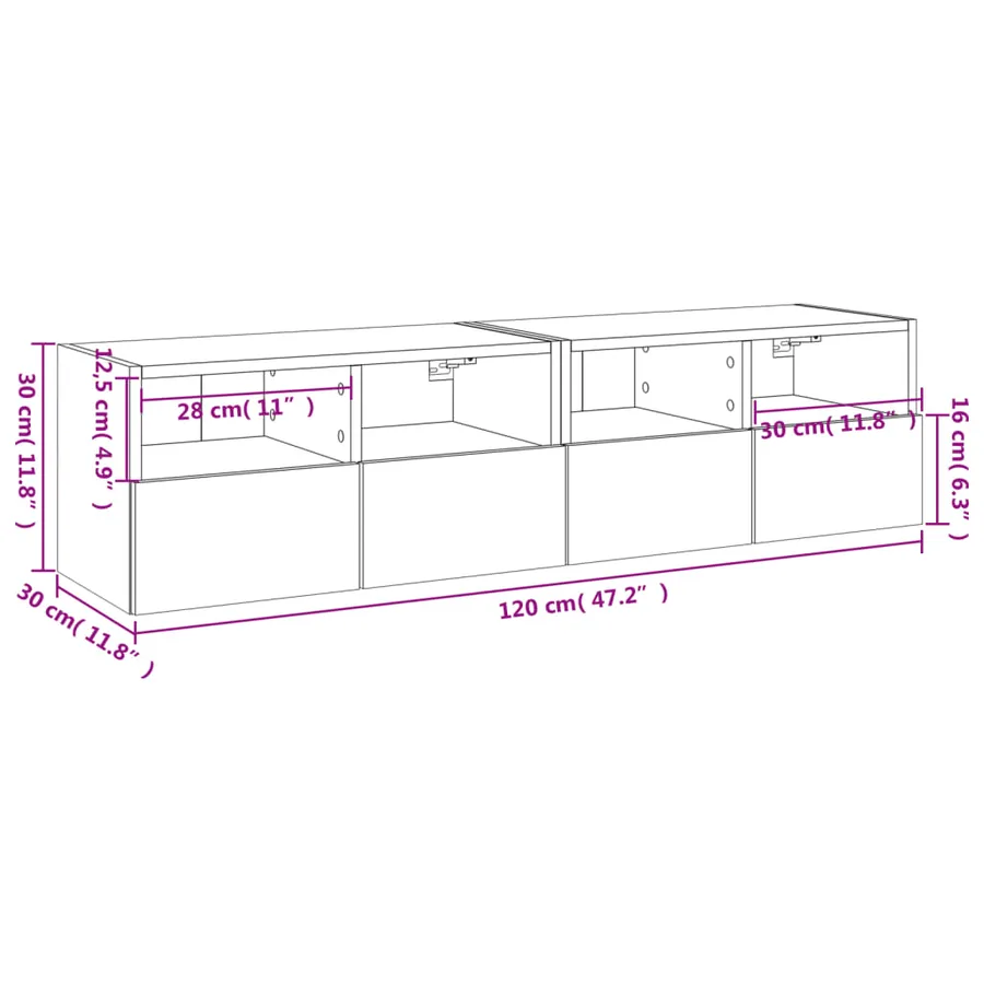Meubles TV muraux 2 pcs gris béton 60x30x30cm bois d'ingénierie - 13