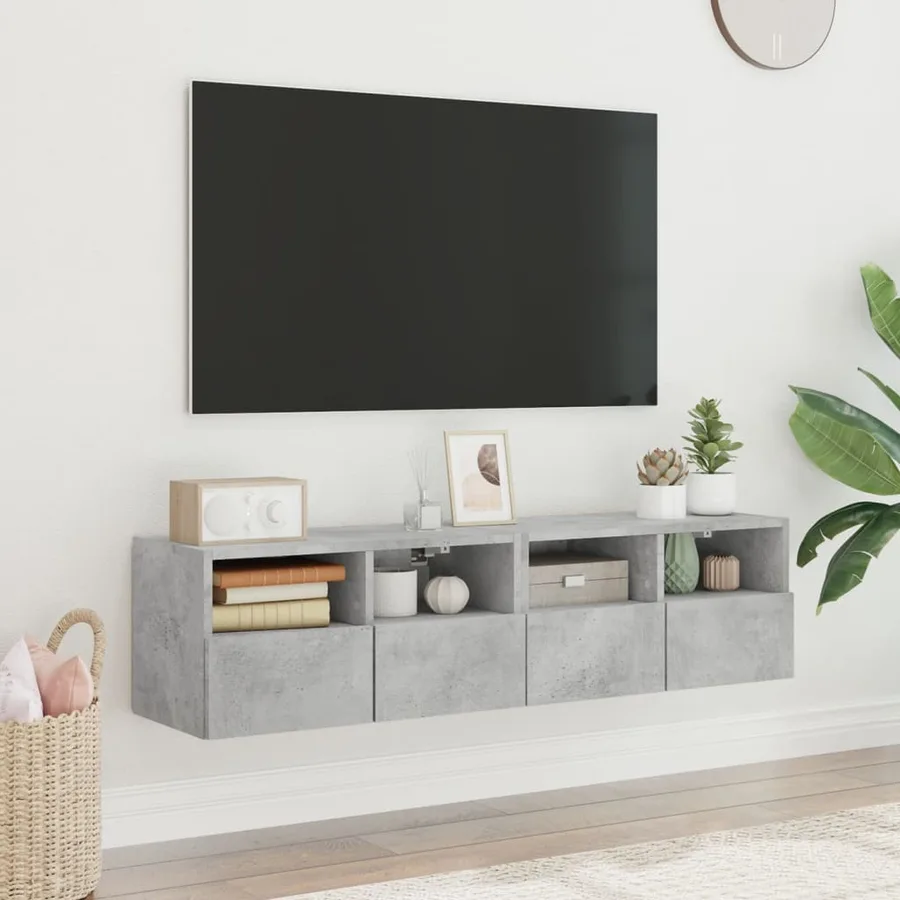 Meubles TV muraux 2 pcs gris béton 60x30x30cm bois d'ingénierie - 3