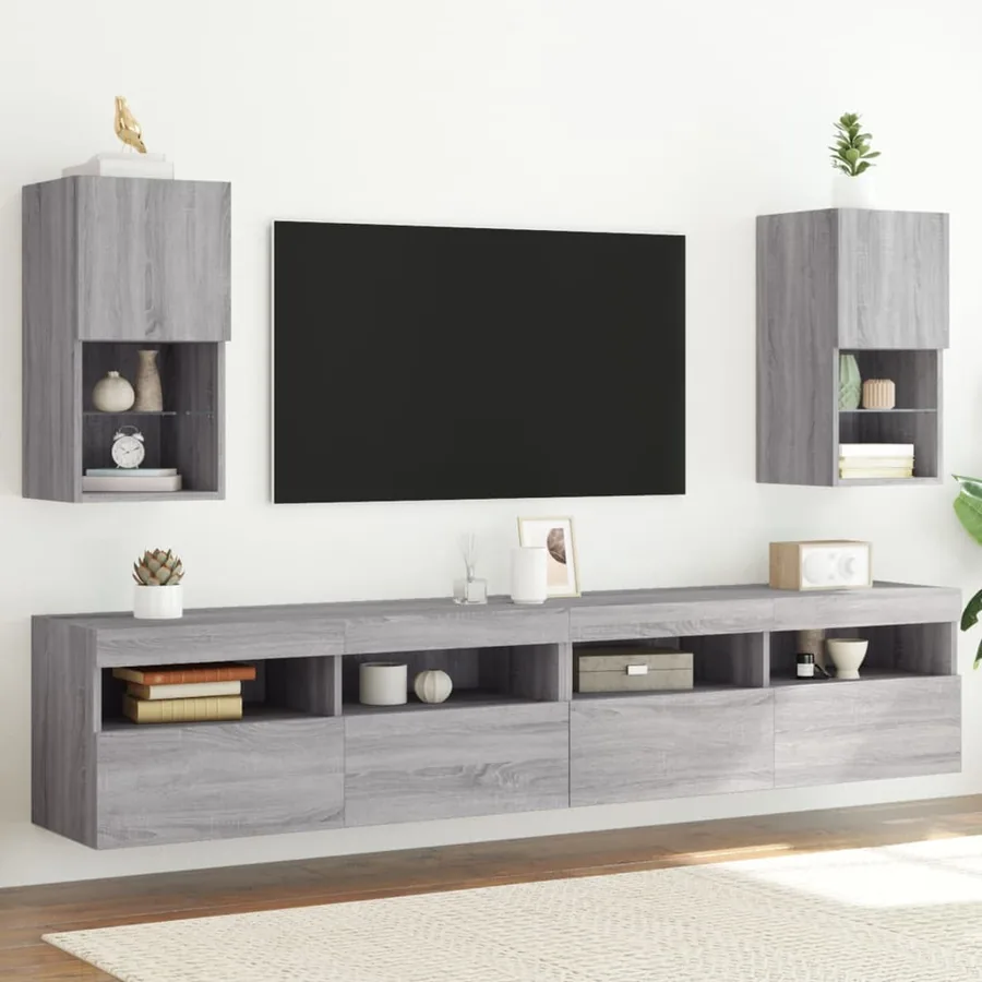 Meubles TV avec lumières LED 2 pcs sonoma gris 30,5x30x60 cm