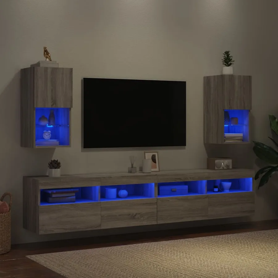 Meubles TV avec lumières LED 2 pcs sonoma gris 30,5x30x60 cm - 4