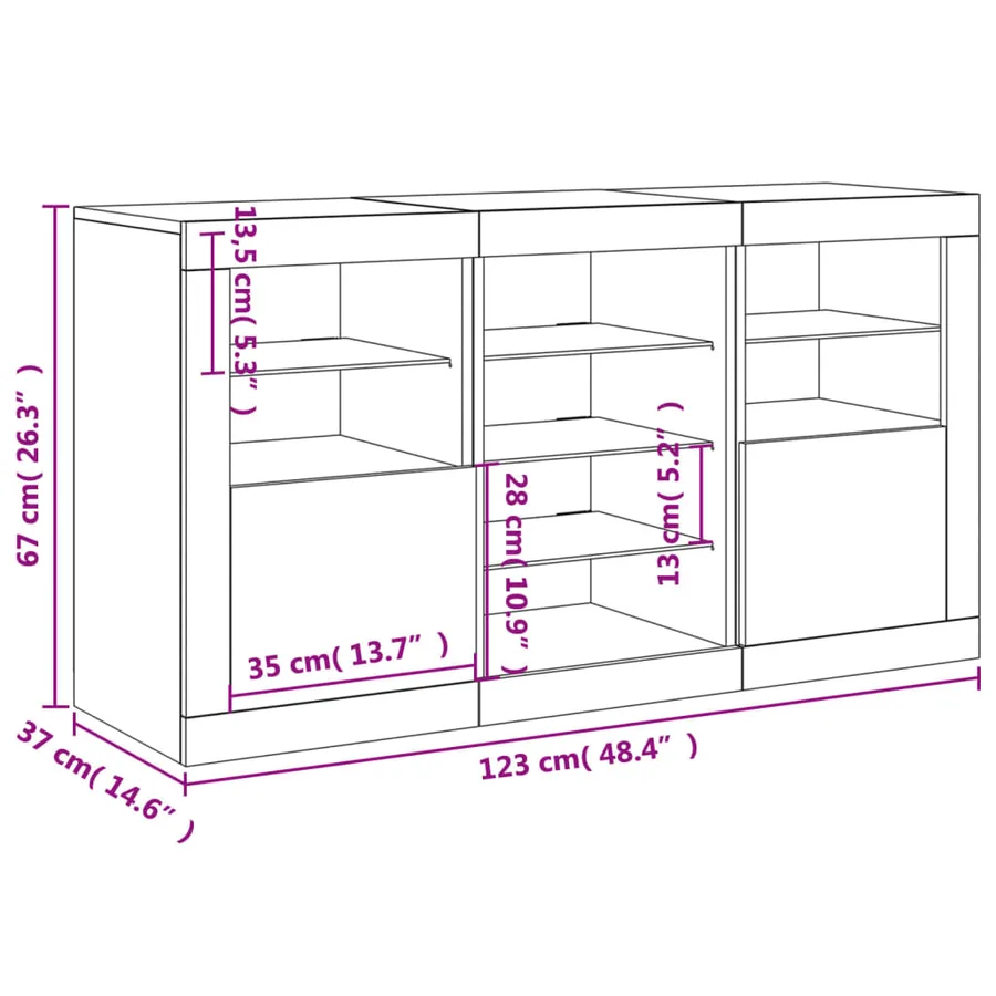 Buffet avec lumières LED chêne sonoma 123x37x67 cm - 17