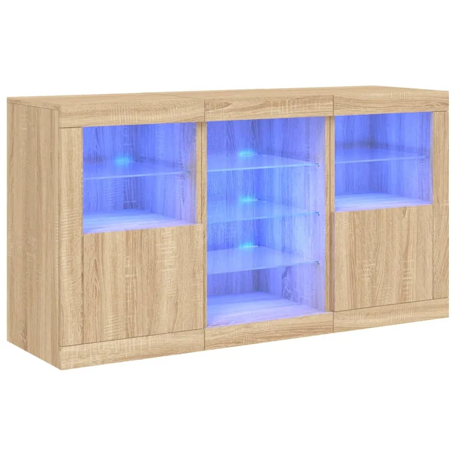 Buffet avec lumières LED chêne sonoma 123x37x67 cm - 2