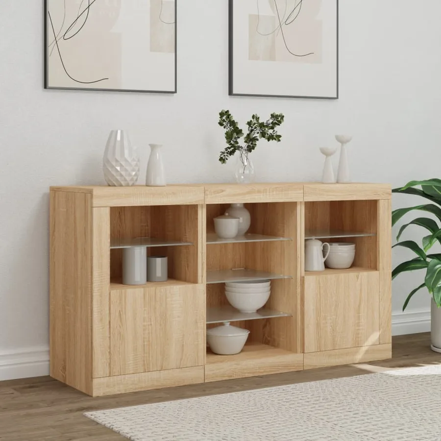 Buffet avec lumières LED chêne sonoma 123x37x67 cm - 3