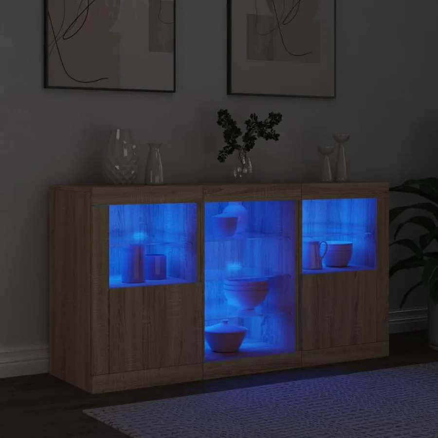 Buffet avec lumières LED chêne sonoma 123x37x67 cm - 4