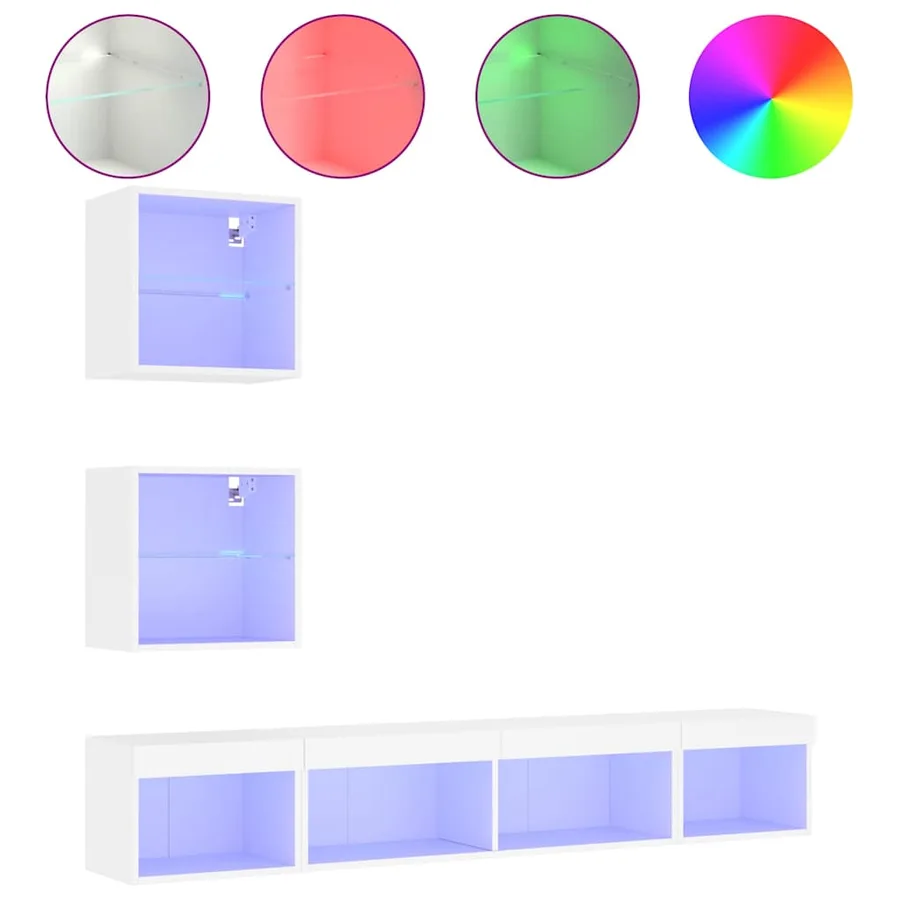 Unités murales TV avec LED 5 pcs blanc bois d'ingénierie - 2
