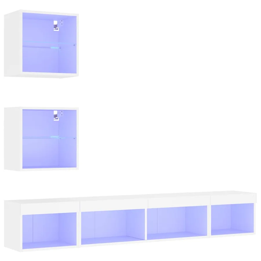 Unités murales TV avec LED 5 pcs blanc bois d'ingénierie - 3