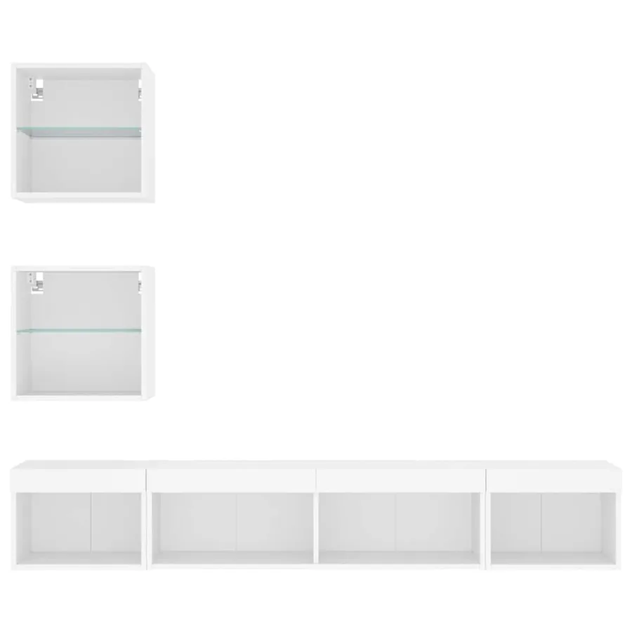 Unités murales TV avec LED 5 pcs blanc bois d'ingénierie - 6