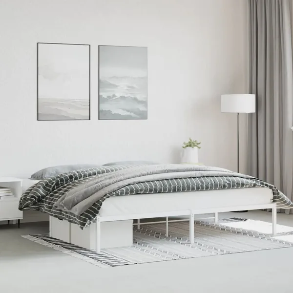Cadre de lit métal sans matelas blanc 193x203 cm