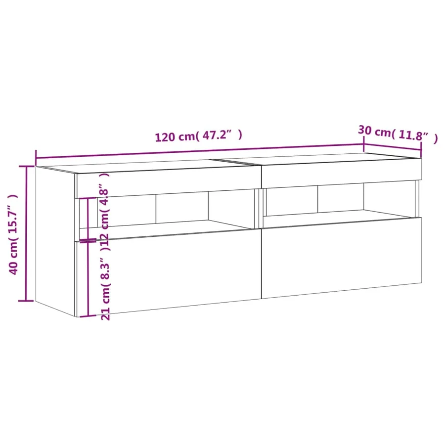 Meubles TV muraux lumières LED 2 pcs chêne sonoma 60x30x40 cm - 18
