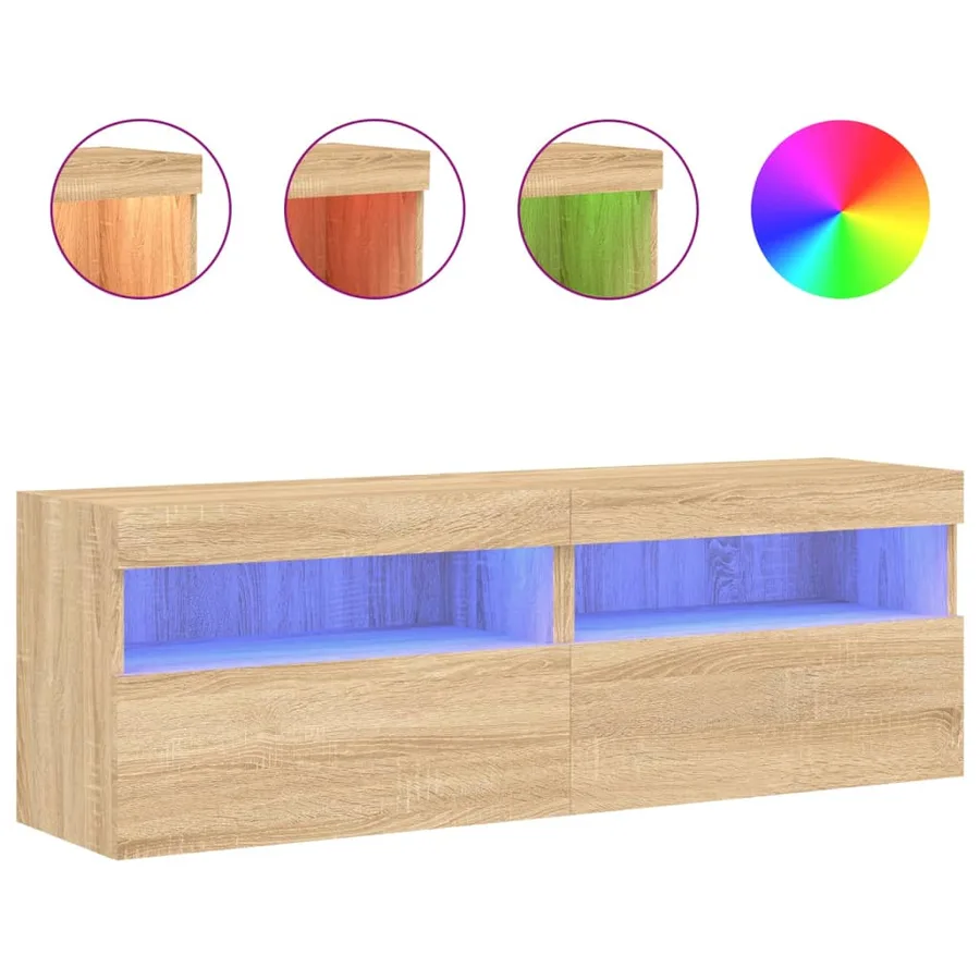 Meubles TV muraux lumières LED 2 pcs chêne sonoma 60x30x40 cm - 2