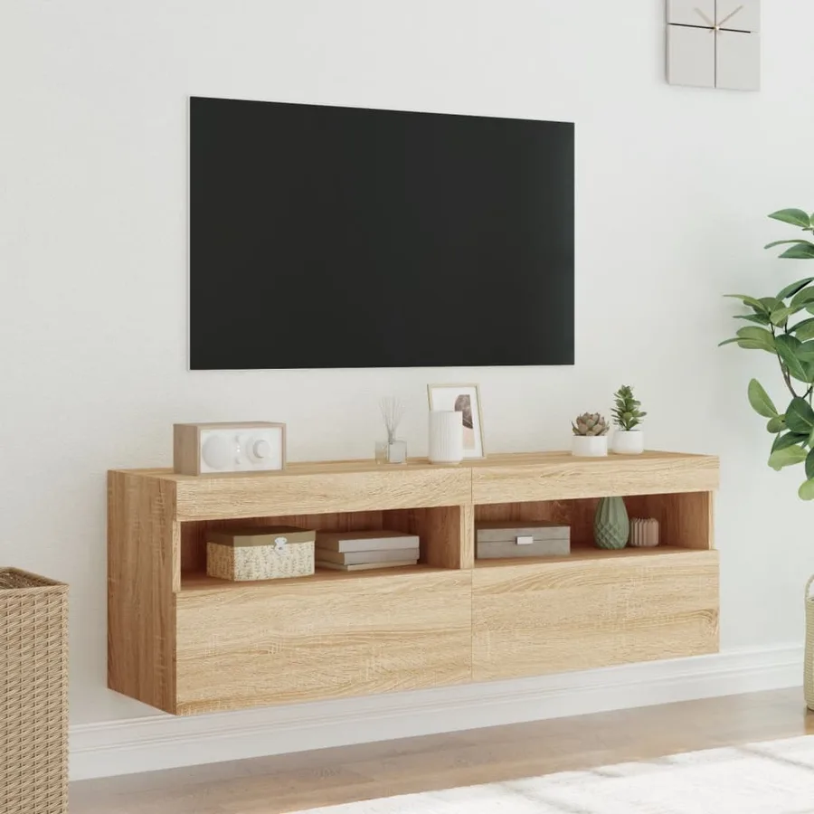 Meubles TV muraux lumières LED 2 pcs chêne sonoma 60x30x40 cm - 5