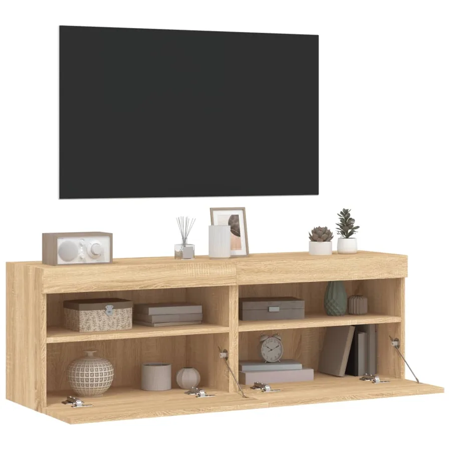 Meubles TV muraux lumières LED 2 pcs chêne sonoma 60x30x40 cm - 7