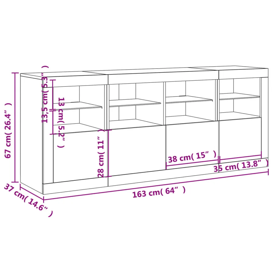Buffet avec lumières LED chêne sonoma 163x37x67 cm - 17
