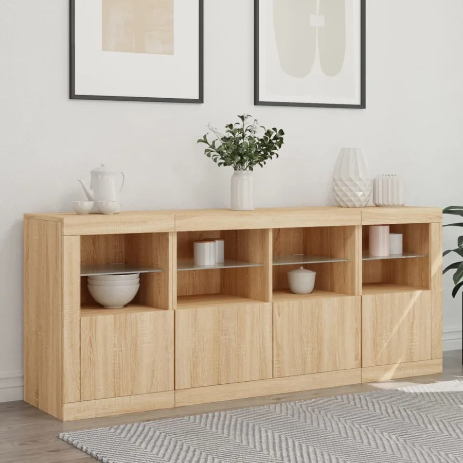 Buffet avec lumières LED chêne sonoma 163x37x67 cm - 3